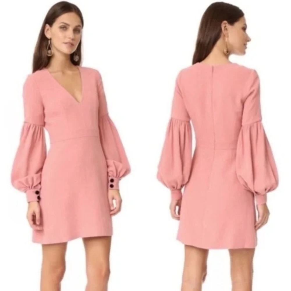 ALEXIS Designer Ellena Balloon Sleeve Elegant Pink Ash V-Neck Mini Dress